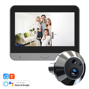 Sonnette vidéo intelligente Full HD 3MP avec vision nocturne et prise en charge Google Alexa pour la sécurité de la maison Téléphone de porte à judas grand angle - Product Image 1