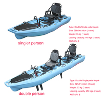 Kayak à pédales modulaire tandem en 3 sections en HDPE de conception Vicking Hull, 2 places, neuf, pour le tourisme et la pêche en lac, 14 pieds, canoë-kayak