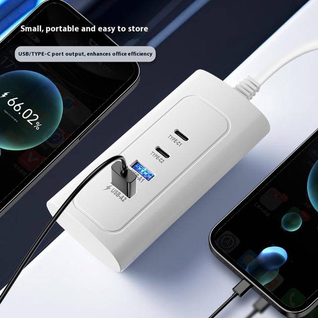Factory Sales Multi-port 3-Way Socket 2 USB 2 TYPE-C Ports US Power Plug Socket Charge Adapter Power Strip