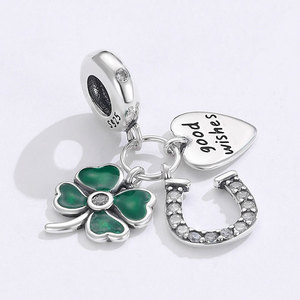 Colgante de Plata S925 con Circonita y Trébol de Cuatro Hojas, con Dijes en Forma de Herradura y Cuentas Esmaltadas, Joyería para Mujer - Product Image 6