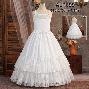 Vestido Formal de Satén Floral para Niñas, Bonito Vestido Largo de Encaje para Niñas, para Eventos Formales de Verano, Vestido de Fiesta para Niñas - Product Image 1