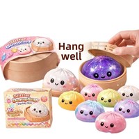 Jouets à presser anti-stress en forme de boulettes et pains Bao, avec visage souriant, style vapeur, avec kit de cuisson vapeur