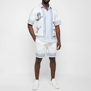 Chemise décontractée bleue à col campiste, coupe ample, pour vacances, personnalisable OEM - Product Image 4