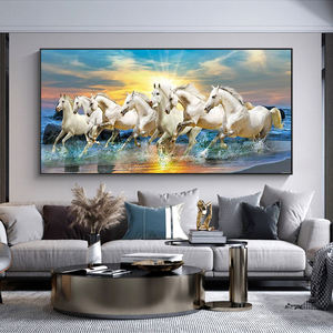 Peinture murale en porcelaine cristalline HD avec impression de paysage animalier, <span class=keywords><strong>7</strong></span> chevaux au galop, pour salon, vente en gros d'usine - Product Image 2