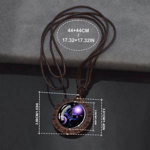 Collier Constellation Vintage Fait Main |   Pendentif en verre et bois avec 12 signes du zodiaque, chaîne en corde réglable, cadeau d'anniversaire unisexe - Product Image 4