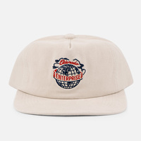 Casquette de baseball 5 panneaux personnalisée brodée Globe en coton brossé crème, visière plate, style rétro streetwear, snapback vintage pour homme, vente en gros