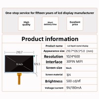Modul LCD IPS Shenghe TFT 9-Inci Antarmuka MIPI 30-Pin Resolusi 1024x600 Kecerahan 500 Nits Tanpa Sentuh OEM/ODM Otomotif