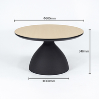 Table d'appoint ronde en placage de bois MDF, piétement en fer noir mat en forme d'ampoule, table basse