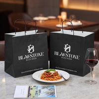 Individuell Bedruckte Schwarze Umweltfreundliche Biologisch Abbaubare Recycelbare Kraftpapiertüten mit Griffen für Restaurants Nudeln Pasta Steak