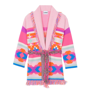 Cardigan da Donna Personalizzato, Design Invernale alla Moda, Stile Retrò con <span class=keywords><strong>Frange</strong></span>, Scollo a V, Lavorazione Jacquard e Cordoncino - Product Image 4