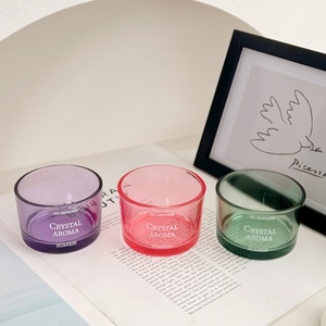 Best-selling Thick-colored Transparent Glass Candle <b>Stand</b> Embossing <b>Printing</b> High Quality Household Flameless Aromatherapy Jar - Product Image 3
