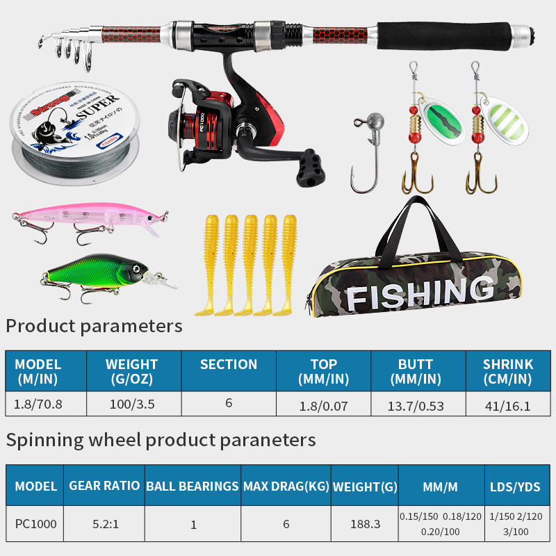 Red fishing rod set