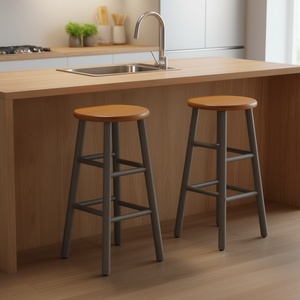 Huxton Counter Stools 24 Inch Gray Metal Frame <b>Teak</b> Seat Modern <b>Dining</b> <b>Chair</b> Home Furniture - Product Image 2