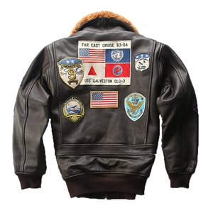 Chaqueta <span class=keywords><strong>de</strong></span> Cuero Genuino Personalizada <span class=keywords><strong>de</strong></span> Fábrica con Logotipo 17 Top Gun G1 Bomber, Unisex, con Cuello <span class=keywords><strong>de</strong></span> Cordero, Informal, <span class=keywords><strong>de</strong></span> Piel <span class=keywords><strong>de</strong></span> Vaca y Algodón - Product Image 1