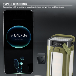 Lanterne de camping LED en alliage d'aluminium CITICITY pour l'extérieur, type panneau solaire, rechargeable par Type-C, 6 modes d'éclairage, indice de protection IP44 - Product Image 6