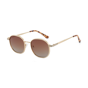 Gafas de Sol Ovaladas de Metal con Lentes Degradados Marrones, Estilo Retro, Unisex, Protección Solar - Product Image 1