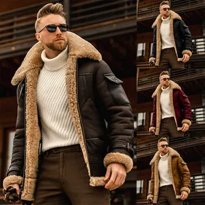 Winter Kunstleder Herren Casual Thicken War Aviator Schaffell Warmes Outdoor-Fell Plus Size PU Ledermantel Herren Jacke