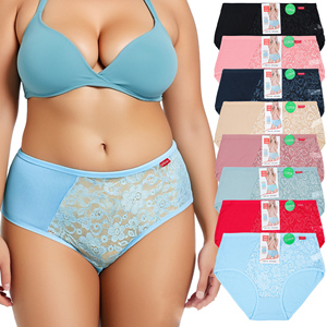 Culotte Brodé en Dentelle de Coton <span class=keywords><strong>Taille</strong></span> Haute <span class=keywords><strong>Grande</strong></span> <span class=keywords><strong>Taille</strong></span> UOKIN pour <span class=keywords><strong>Femme</strong></span>, 3XL, Fine, Teinte Unie, Vente en Gros - Product Image 1