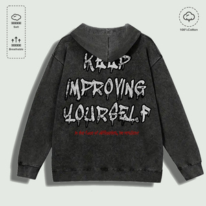 Felpa con Cappuccio 100% Cotone Lavato con Grafica 'Keep Improving Yourself Resilient', Multicolore - Product Image 2