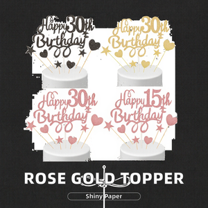 Decoraciones para fiesta <span class=keywords><strong>de</strong></span> cumpleaños Papel con purpurina <span class=keywords><strong>de</strong></span> oro rosa <span class=keywords><strong>Pastel</strong></span> <span class=keywords><strong>de</strong></span> feliz cumpleaños y Cupcake Topper Stick para 15th 16th 18th 21st 25th 30th - Product Image 2