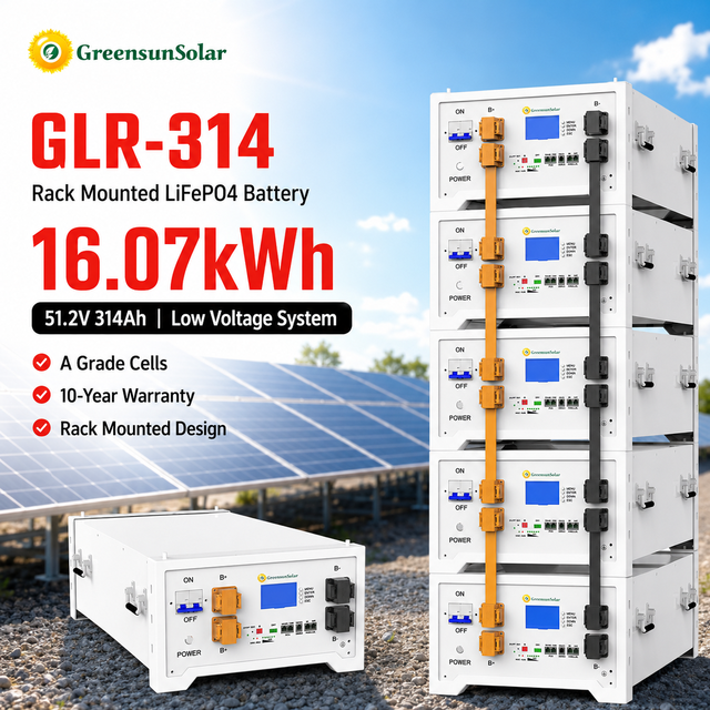 51.2V 314Ah 16kWh Stackable LiFePO4 Battery Home Solar Energy Storage Lithium Battery Pack