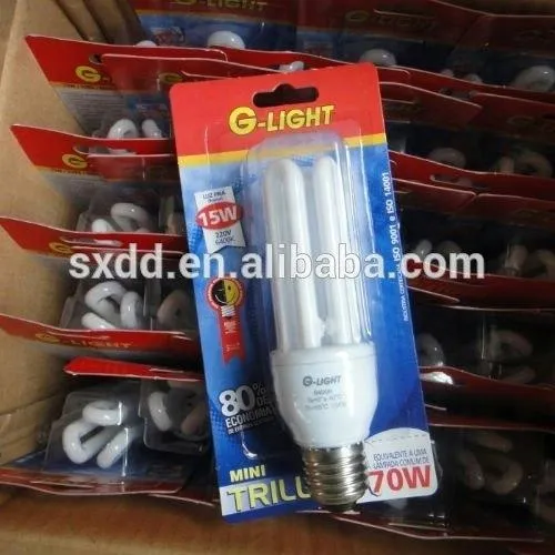 Cina factiry CFL Mini 3U 15 W imballaggio della carta della bolla lampada A risparmio energetico 3000 K 6500 K E27 B22