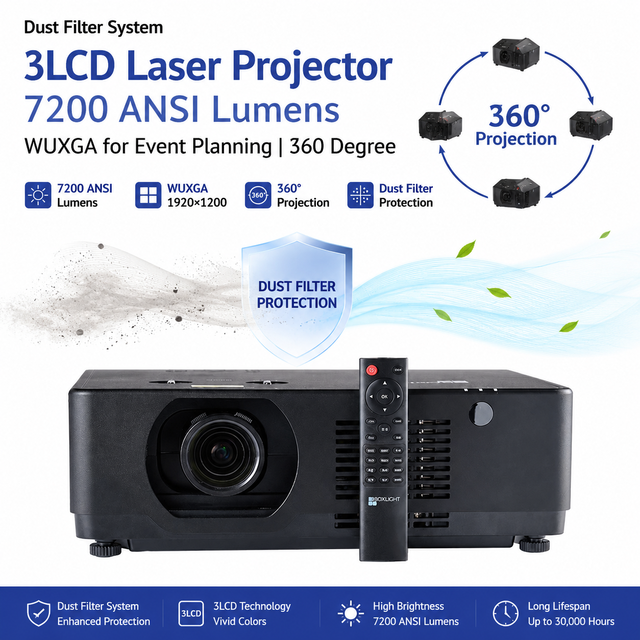 3LCD Laser Projector7200 ANSI Lumens Wuxga for Outdoor Events HEPA ESD Filter 30000h Lifespan