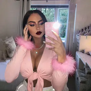 Caliente otoño nuevo Rosa sexy top de manga larga lindo tops