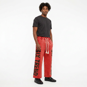 Six Trend Sports Men's <b>Red</b> Fleece Lightweight Straight Sweatpants Elastic Waist Drawstring Casual Pants Letter Print Summer Wear - Product Image 3