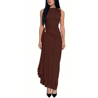 Robe longue sans manches froncée pour femme avec détail goutte d'eau dorée, col drapé, moulante, pour soirée, Sehe Fashion