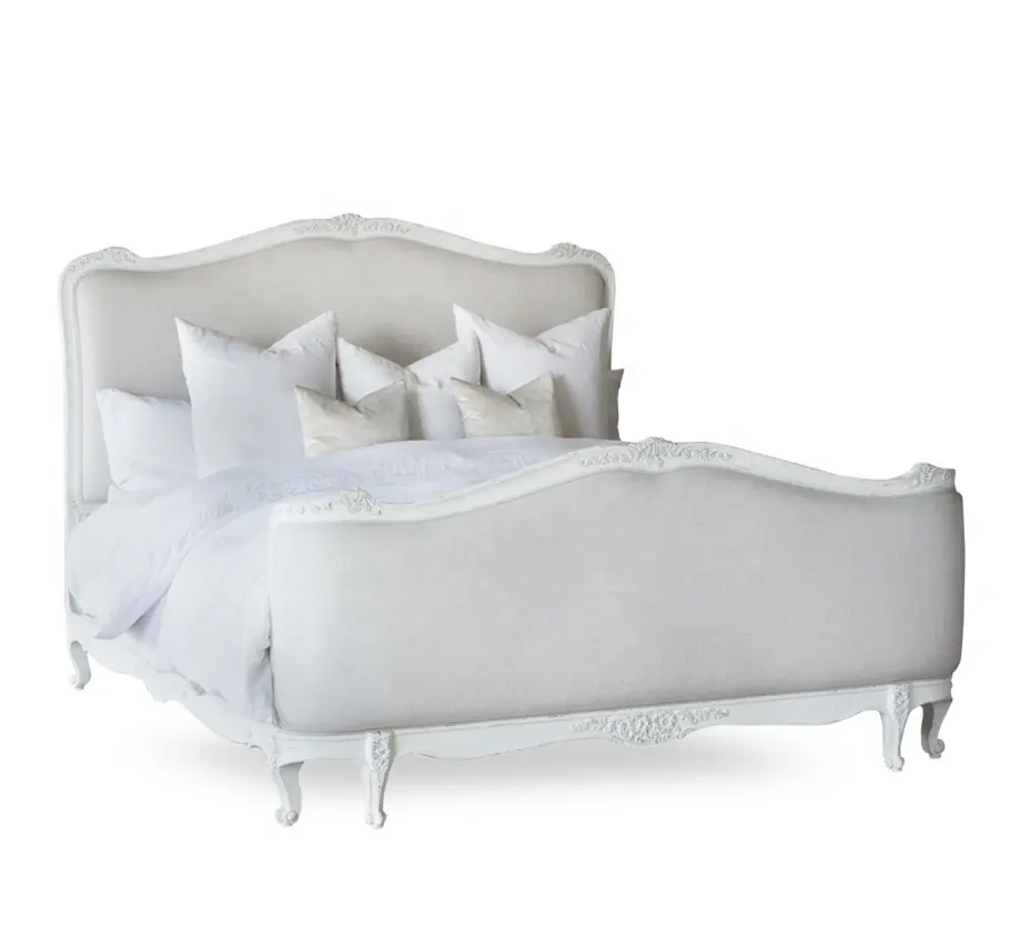 프랑스 루이 XV 프랑스 스타일 럭셔리 빌라 침실 단단한 나무 손으로 새겨진 복고풍 큰 침대 웨딩 침대