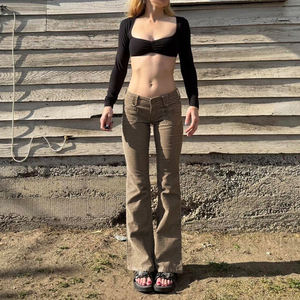 Pantalones Ajustados de Pana de Cintura Baja con Panel de Bolsillo y Detalle de Botones, Estilo Casual Urbano Y2K - Product Image 1