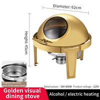 Wirtschaftlicher Goldener Roll-Top Chafing Dish für Hotel, Restaurant, Party, Buffet, 6 Liter, Runder Speisenwärmer mit Sichtfenster für Hochzeiten