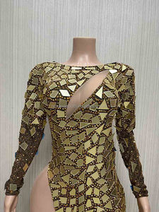 NOVANCE Y2599-C femmes tissu nouveau Sexy haute fente scintillant miroir paillettes or robe hiver femme robes <span class=keywords><strong>avec</strong></span> longue traîne élégante - Product Image 2