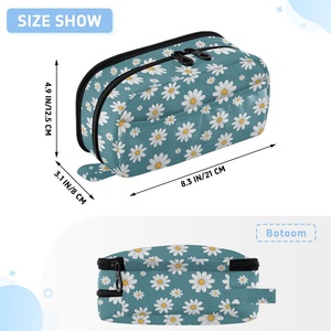 Trousse à crayons en polyester à faible MOQ, motif marguerite, deux fermetures éclair, fenêtre en PVC, impression personnalisée, pour filles - Product Image 3