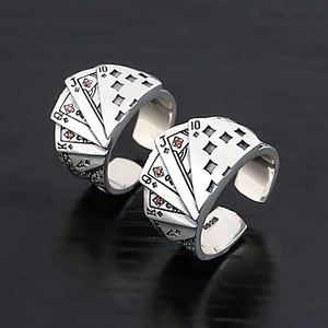 Anelli di Poker Punk 925 Sterling per le donne degli uomini divertente <span class=keywords><strong>Goth</strong></span> Hip Hop carta anello da dito di moda coppia carte anello aperto gioielli regalo - Product Image 1