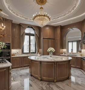 Nouvel ensemble d'armoires murales modernes en bois massif pour cuisine, finition haute brillance, personnalisable, idéal pour hôtels de luxe - Product Image 5