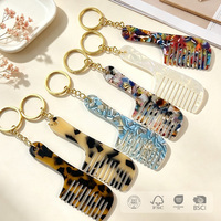 Pendentif peigne professionnel en acétate style français, texture marbre tendance, breloque de sac, mini outil capillaire, porte-clés, vente en gros