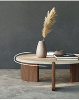 HZX Dalle de Marbre Travertin Naturel Moderne pour Meuble en Pierre de Salon, Tables Basses Rondes Cardin en Travertin Beige