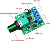 Controlador de Velocidad de Motor de Bajo Voltaje PWM DC 1.8V/3V/5V/6V/12V 2A 1803BK/1803B, Control de Velocidad Ajustable