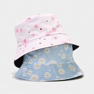 Sombrero de Pescador de Doble Cara con Estampado Floral, Versátil, de Moda, para Primavera y Verano, Protección Solar, de Algodón - Product Image 1