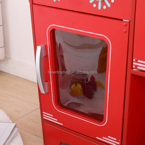 Mini cuisine en bois rouge pour enfants avec four, brûleur, évier et robinet pour jeux d'imitation - Product Image 6