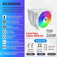 Refroidisseur de CPU ARGB double ventilateur universel refroidisseur d'air dissipateur de chaleur en aluminium 6 caloducs 4Pin PWM ventilateur CPU refroidissement par air LGA AM4 AM5