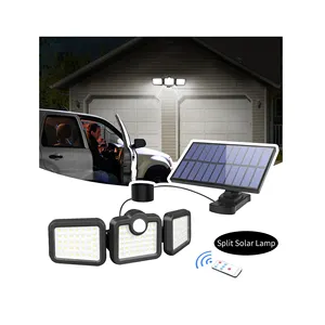 Split Type Outdoor Motion Sensor Solar Powered Wall Light 3 heads 108 LED Remote Control Garage Garden Outdoor Solar Light