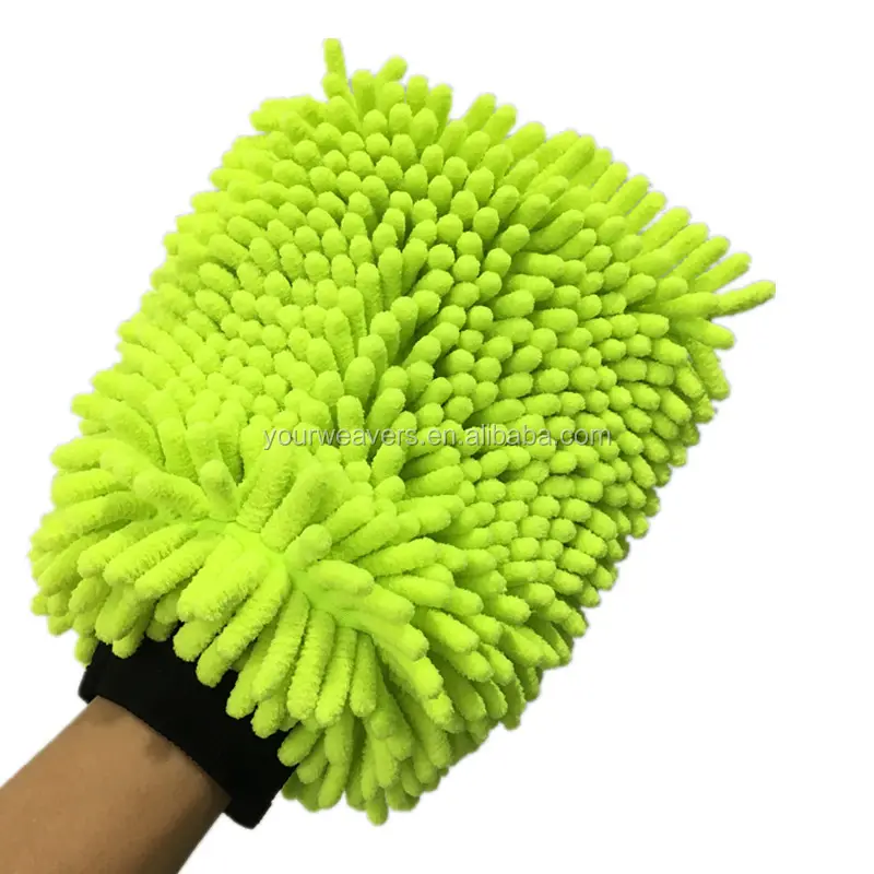 Rửa xe Mitts sợi nhỏ màu xanh lá cây làm sạch Buffing Chenille bán buôn xe sợi nhỏ làm sạch rửa Mitts xe chi tiết tự động