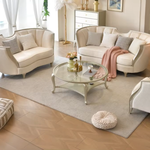 Muebles de Alta Gama para Villa, Sofá de Cuero Crema Moderno y Lujoso, Elegante Juego de Sofás Francés para Sala de Estar - Product Image 1