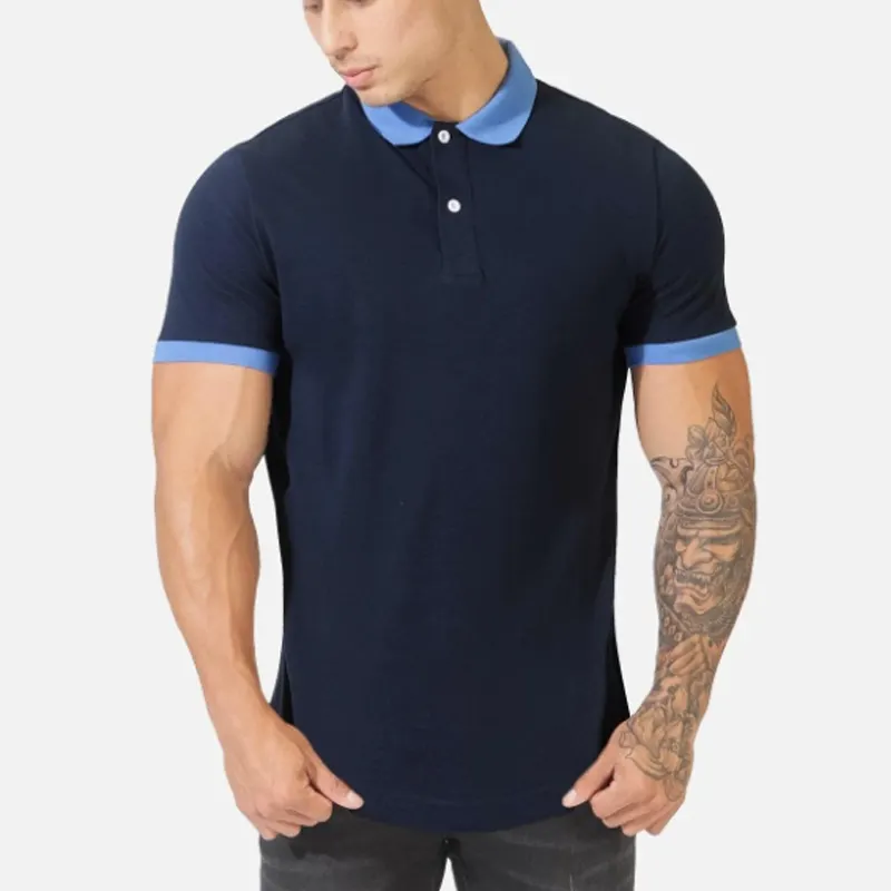 Custom Logo Quick Dry Workout Navy With Blue Collar Premium Polo Shirt For Men