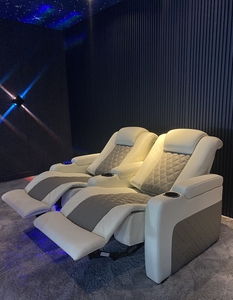 Fábrica 2 asientos blanco + <span class=keywords><strong>gris</strong></span> muebles de cine en casa reclinables eléctricos de cuero genuino sofá de cine en casa asiento de cine <span class=keywords><strong>reclinable</strong></span> - Product Image 4