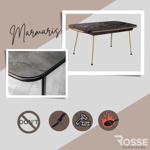 Table à manger de luxe Marmaris pour 6 personnes, design européen moderne, plateau en marbre, pieds en métal, meubles de maison stables - Product Image 3