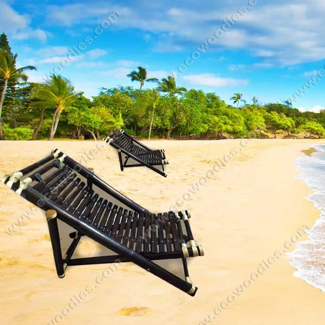Premium çevre dostu bambu görünümlü katlanabilir şezlong yüzme havuzbaşı plaj yatağı sandalye rahatlatıcı Spa masaj Resort bahçe